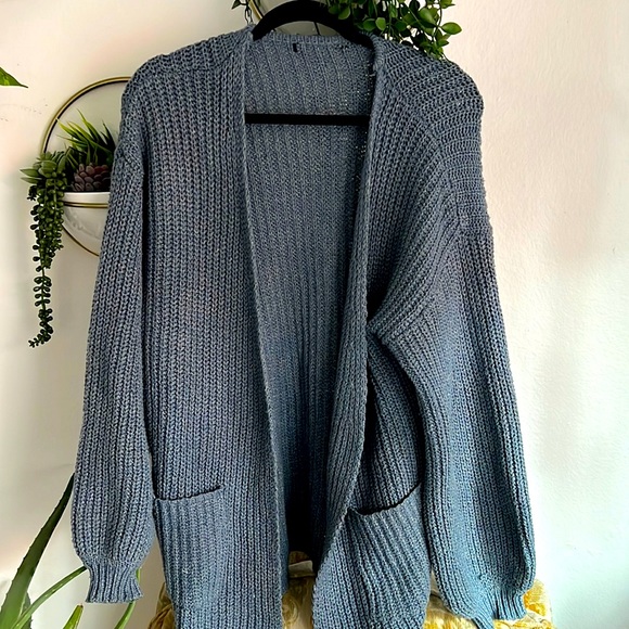 Free People Blue Woven Balloon Sleeve Cardigan - Picture 1 of 3